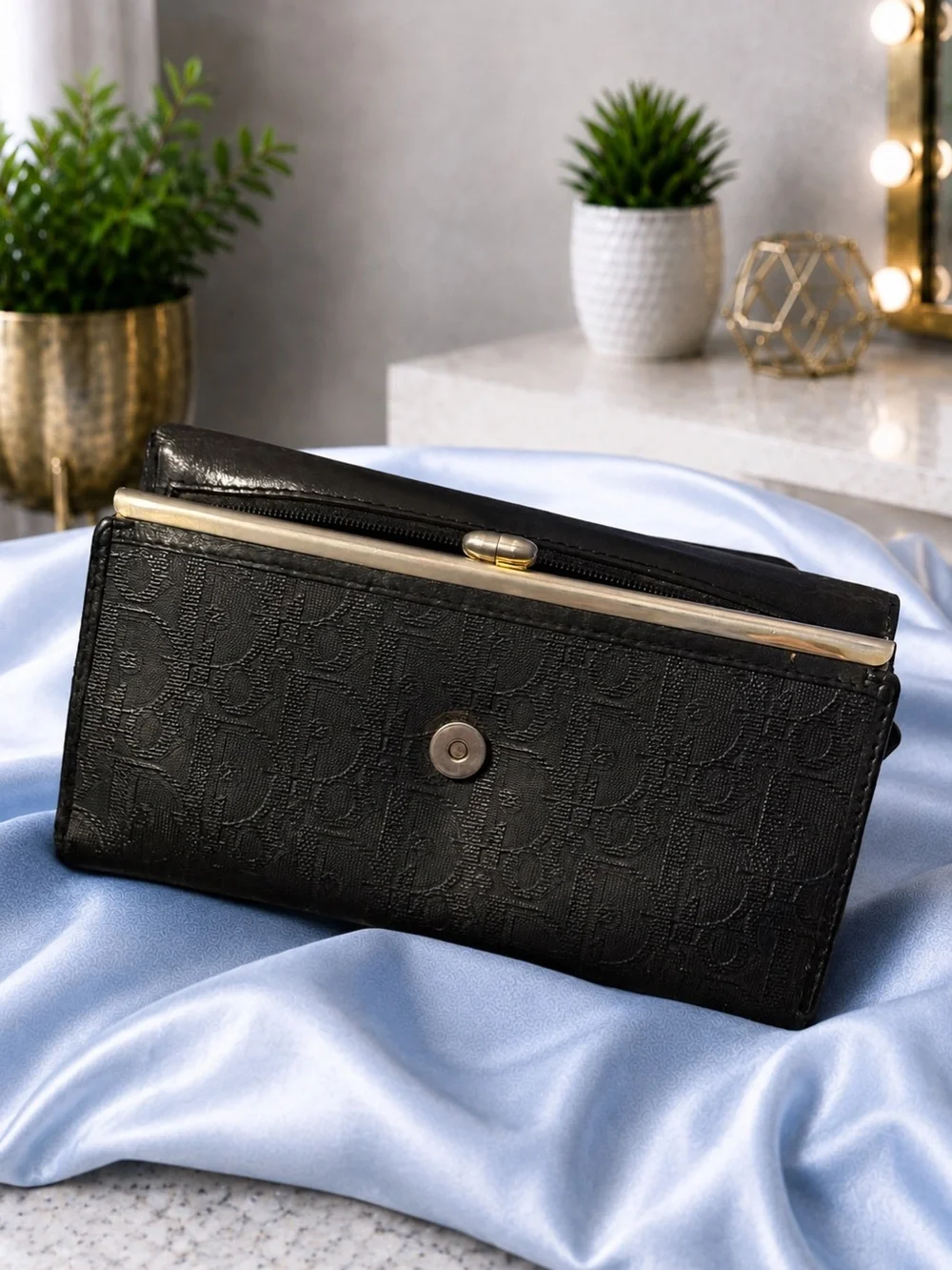 Christian Dior Black Oblique Trotter Bifold Kisslock Wallet